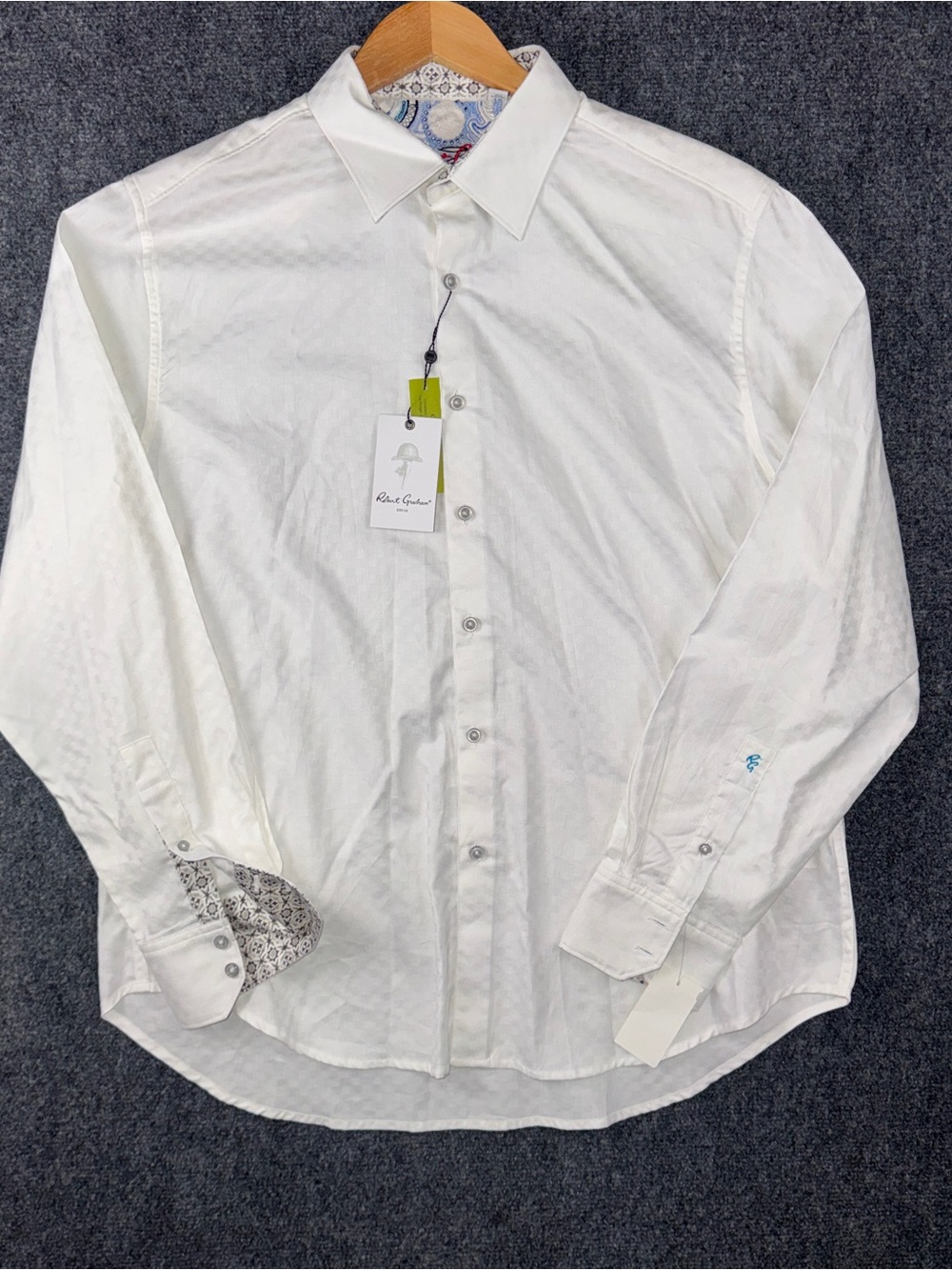 Robert Graham Delvin XL White Woven Dress Shirt Paisley Cuffs Button Up